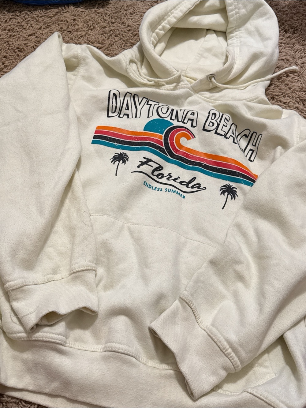Daytona Beach Florida Graphic Hoodie - Cream with Retro Wave